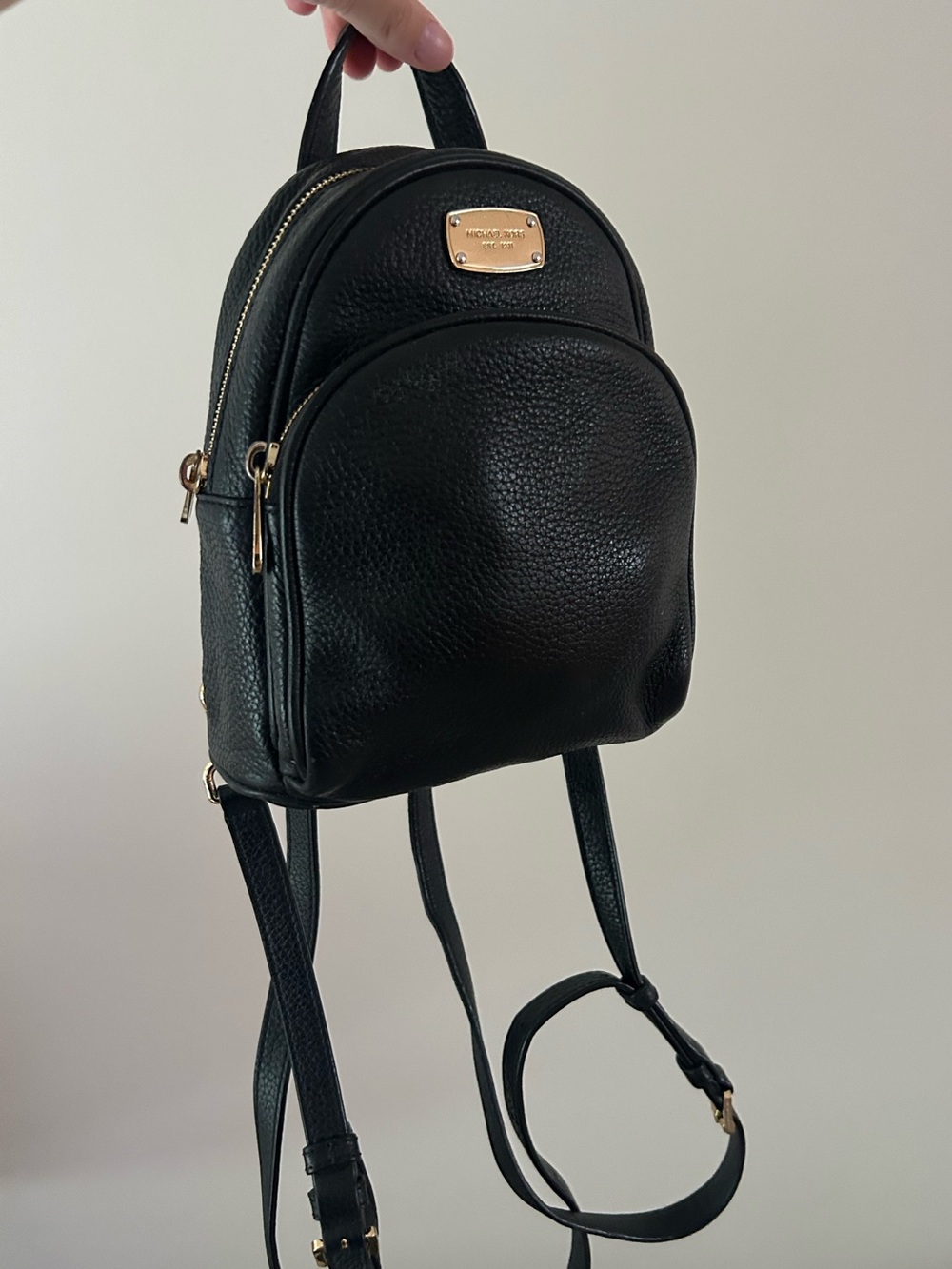 Michael Kors Black Pebbled Leather Mini Backpack with Gold Hardware